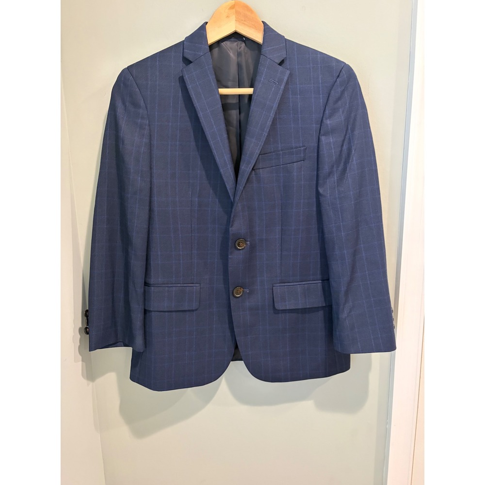 Lauren Ralph Lauren Boys Navy Blue Windowpane Plaid Blazer Jacket Size 14R